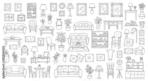 Collection of Hand-Drawn Furniture and Home Decor Sketches.