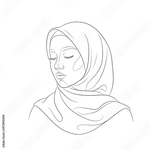 Woman wearing a headscarf peacefully.
