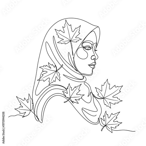 Woman wearing a headscarf with maple.
