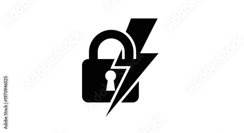 Black padlock with lightning bolt graphic.