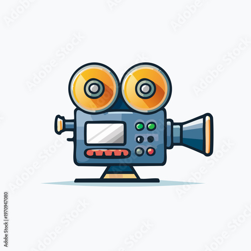 Vintage Film Camera Icon on White Background.