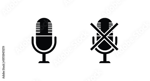 Vector graphic illustration of microphone and microphone with cross symbol