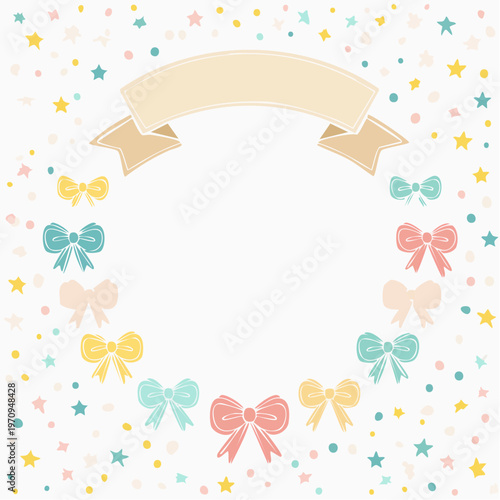 かわいいリボン円形フレームベクター素材