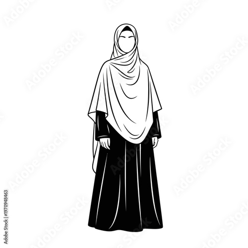 Woman wearing a hijab and abaya.