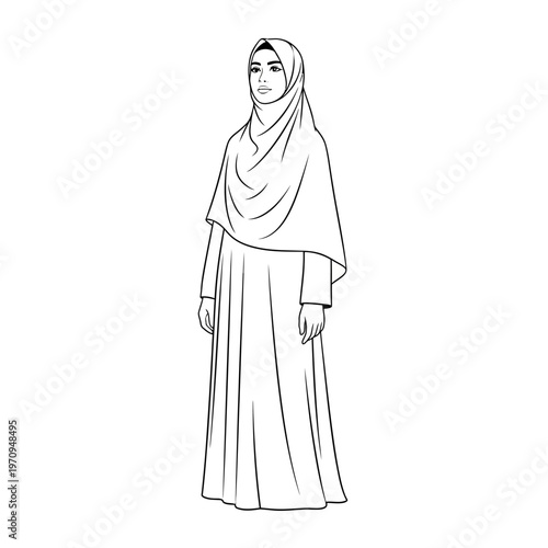 Woman wearing a hijab and abaya.