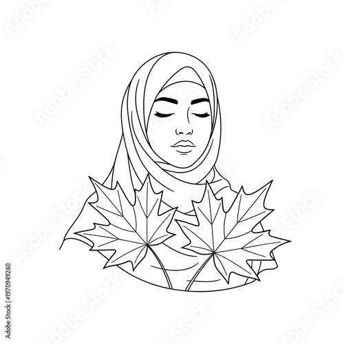 Woman wearing a hijab headscarf peacefully.