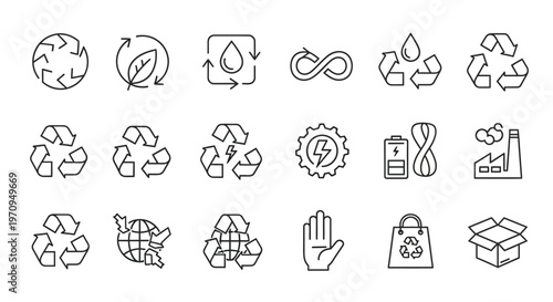 Recycling and Sustainability Line Icons Set for Eco-Friendly Design