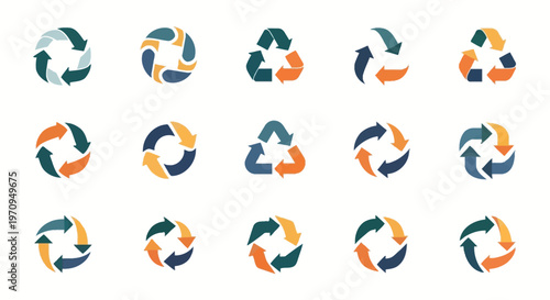 Recycling Symbols and Arrow Icons Set for Sustainability and Eco-Friendly Design
