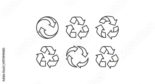 Recycling Symbol Outline Icons Set - Eco-Friendly and Sustainability Vector Graphics