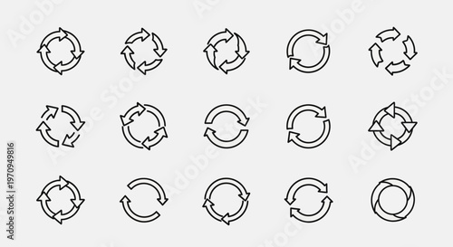 Refresh and Reload Circular Arrow Icons Set - Outline Vector Graphics Collection