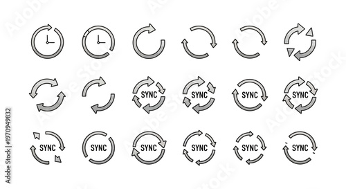 Refresh and Sync Icons Collection: Circular Arrows for Update and Data Synchronization