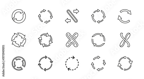 Refresh Reload Cycle Arrows Line Icons Set