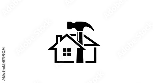 Black and white house with hammer icon.