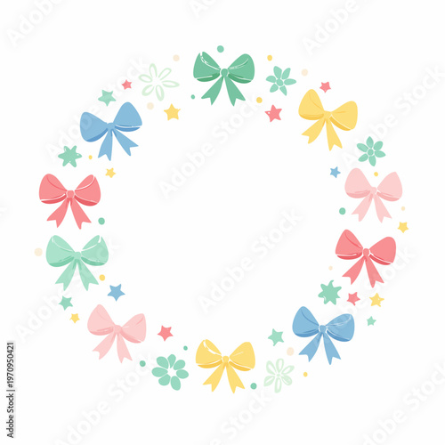 かわいいリボン円形フレームベクター素材