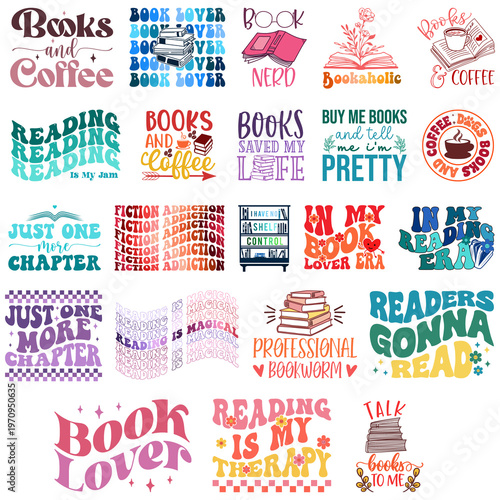 Book Lover Bundle - Books and Coffee Bookworm Reading Quotes Clipart