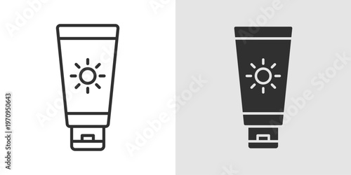 Sunscreen Icon representing sunblock lotion, UV protection, skincare routine, and sun care essentials.