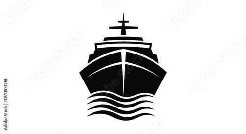 Vector graphic illustration of a large ship cruising on the water in a simple design style