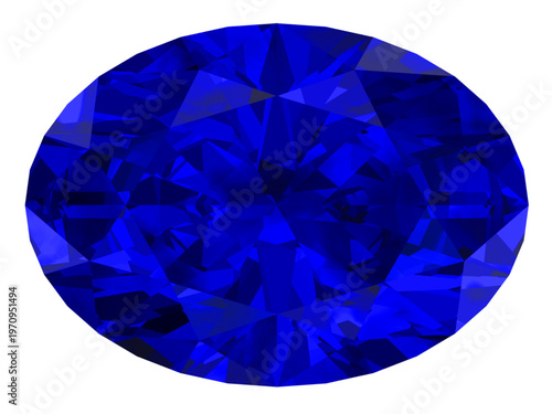 Oval Cut Blue Sapphire Royal Blue Faceted Gem on Transparent Background, Vivid royal blue sapphire illustration with brilliant facets. Transparent PNG for luxury branding, jewelry design, and print.
