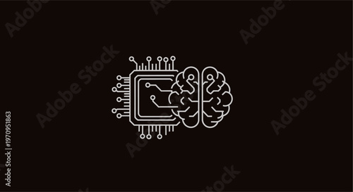 A stylized illustration of a microchip and brain.
