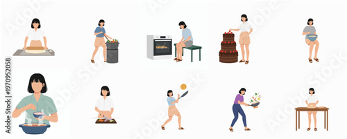Flat Design Set of Daily Life Activity Woman Illustration Icon