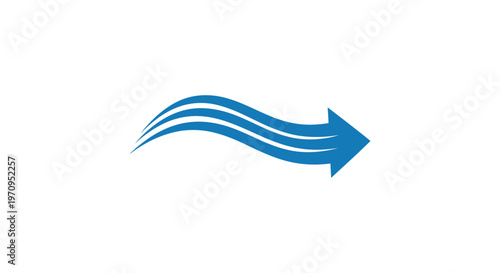 Blue wavy arrow pointing right with dynamic curved lines vector graphic design element