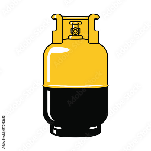 Yellow and black gas cylinder vector illustration, industrial propane tank for fuel storage, butane gas canister icon for energy and heating