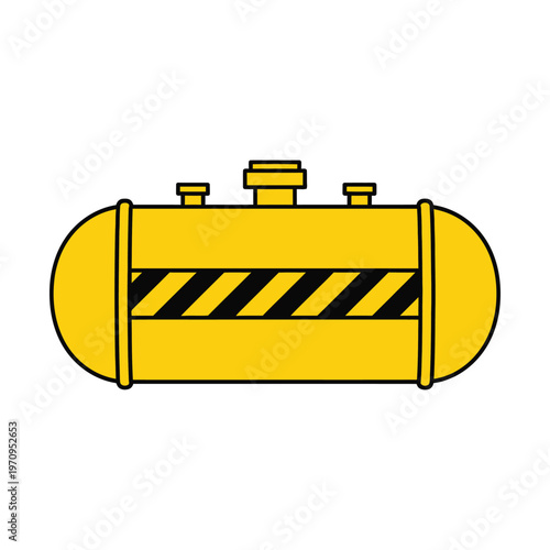 Industrial yellow gas tank vector illustration, pressurized fuel storage cylinder with hazard stripes, propane or natural gas tank icon
