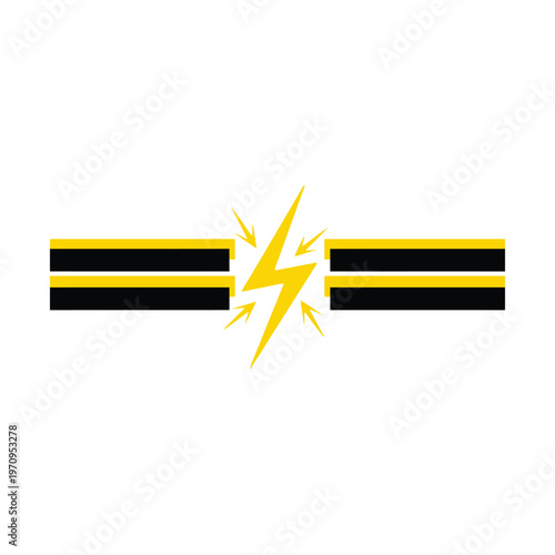 Broken electrical cable with yellow lightning bolt symbol representing a power outage or connection issue.