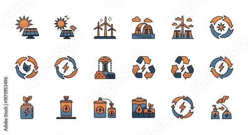 Renewable Energy and Sustainability Icons Set