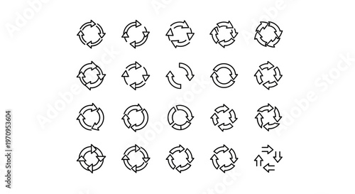 Set of diverse refresh and recycle arrow icons, representing cycle, loop, and reload concepts