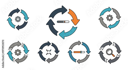 Workflow Process Cycle Icons Set for Business Development and Data Analysis