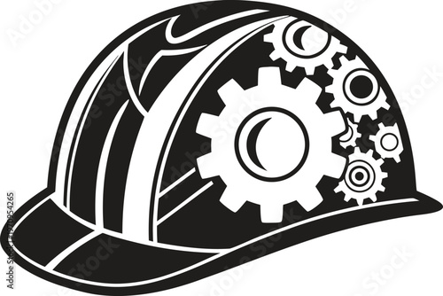 Worker Safety Helmet with Gear Icon Representing Industrial Labor Protection, Engineering, and Construction Safety Concept