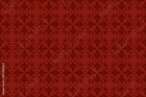 Red damask seamless pattern with elegant floral ornament. Vintage royal texture for luxury wallpaper, premium textile design. Sophisticated baroque style background with repeat fleur-de-lis.