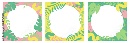 ボタニカルフレームセット パステルカラー かわいい トロピカル 植物 枠 葉
