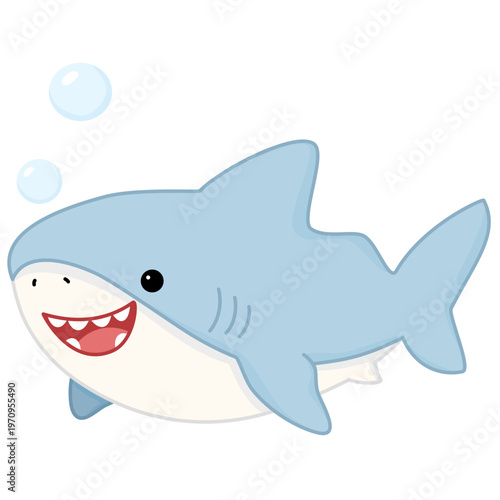 light blue chubby shark with big smile