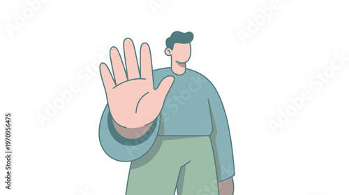 The Stop Gesture: Simple illustration of a man holding up his hand to signal halt, expressing a clear message of rejection or caution.
