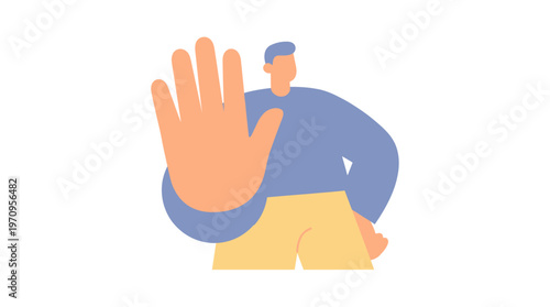 Gesturing Halt: A person extends their hand in a gesture of stopping or cautioning, conveying a message of 'halt', 'stop', or 'warning'.