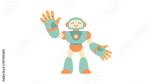 Friendly Automaton's Greeting: A charming cartoon robot extends a welcoming hand, embodying the fusion of technology and approachability. A cheerful smile radiates warmth. 