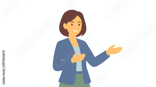 Confident Presentation: A stylish woman in business attire, animated with poise, engages the audience. Perfect for projects related to presentations and public speaking.