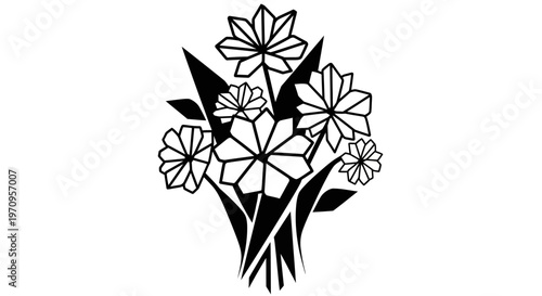 Black and white flower bouquet graphic.