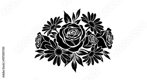 Black and white floral design roses.