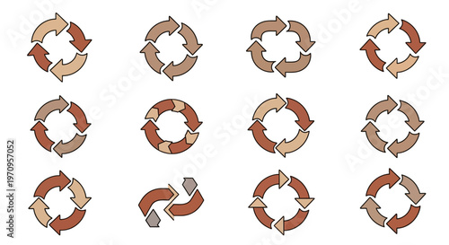 Circular Arrows Cycle Icons Set for Process, Workflow, and Refresh Concepts