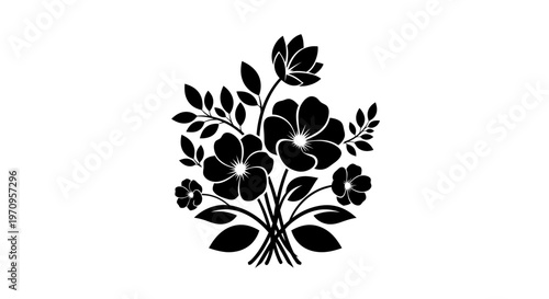 Black silhouette of flower bouquet.