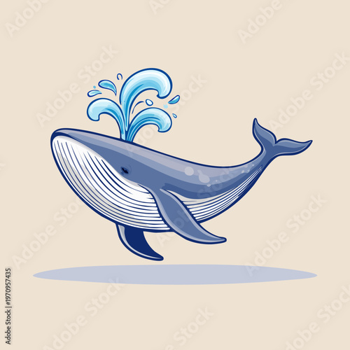 Whale Spouting Water Illustration.