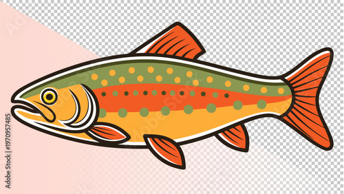 Illustration of a brook trout with distinctive spots and colorful body with freshwater fish with white background with fish icon with fish drawing with river fish with fish fin