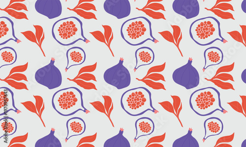 Seamless fig pattern with modern flat design. Perfect for packaging, textiles, kitchen decor, wrapping paper and organic food branding with fresh and vibrant style.