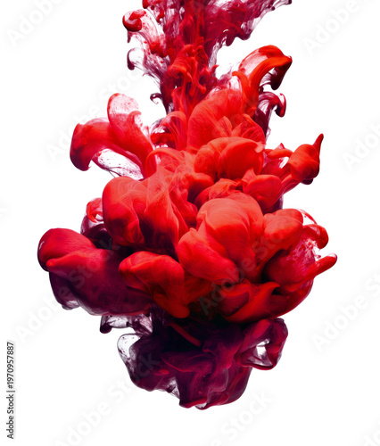 Vibrant red ink in water creating abstract fluid liquid motion and vibrant color