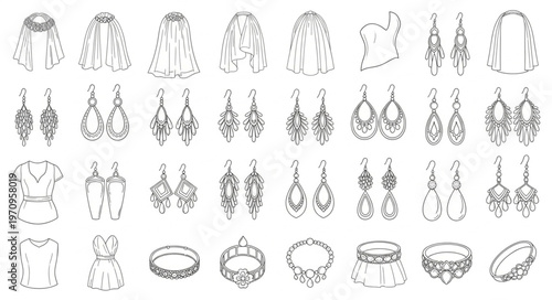Collection of Hand-Drawn Jewelry and Accessories Sketches.