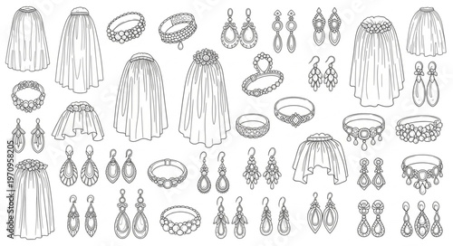 Collection of Hand-Drawn Jewelry and Accessories Sketches.