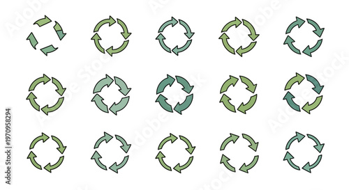 Circular Arrows Refresh Recycle Icons Set - Green and Blue Vector Symbols Collection